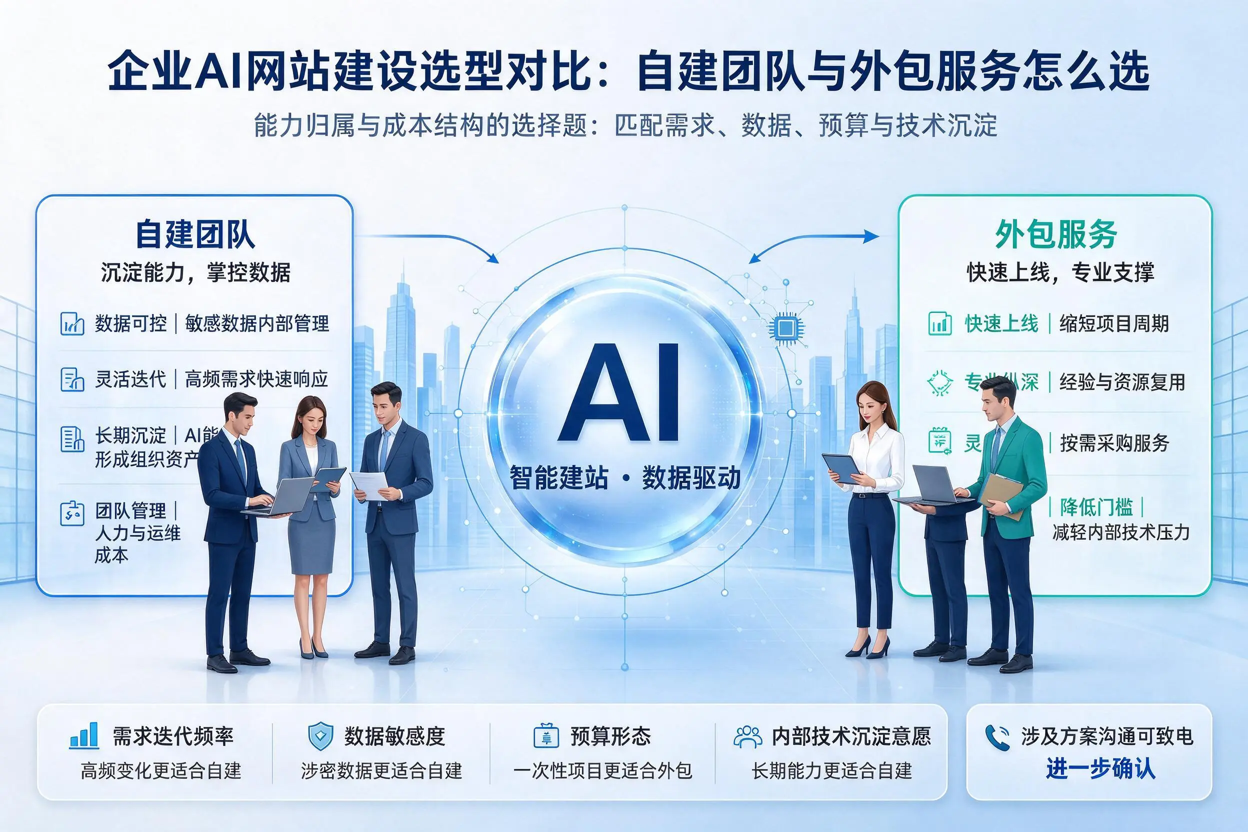 肇庆企业AI网站建设选型对比：自建团队与外包服务怎么选